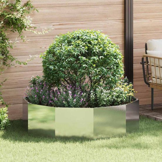 Jardinière ronde inox pour jardin design argent 120x120x35 cm