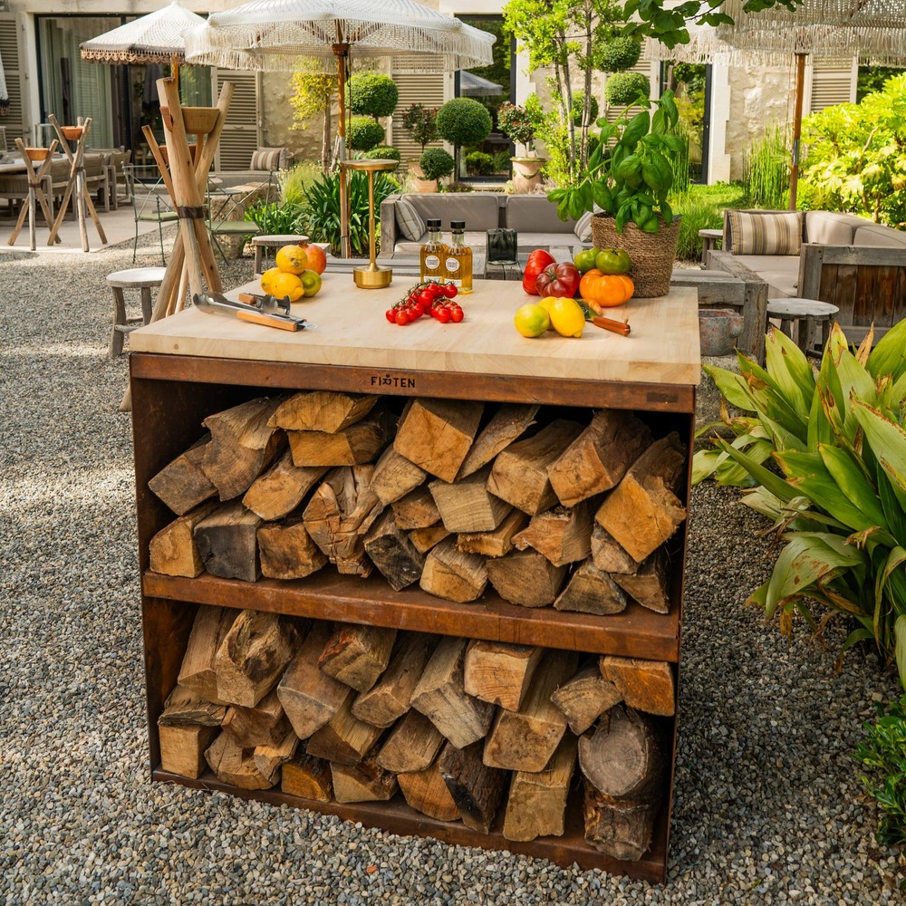 Firten desserte corten avec plateau en bois