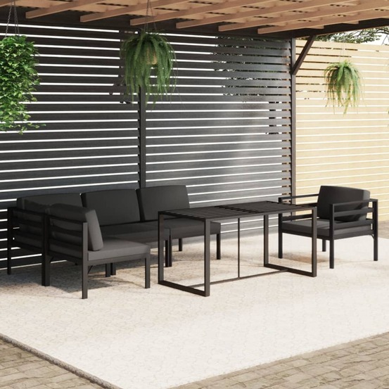 Salon de jardin 6 pcs avec coussins aluminium anthracite