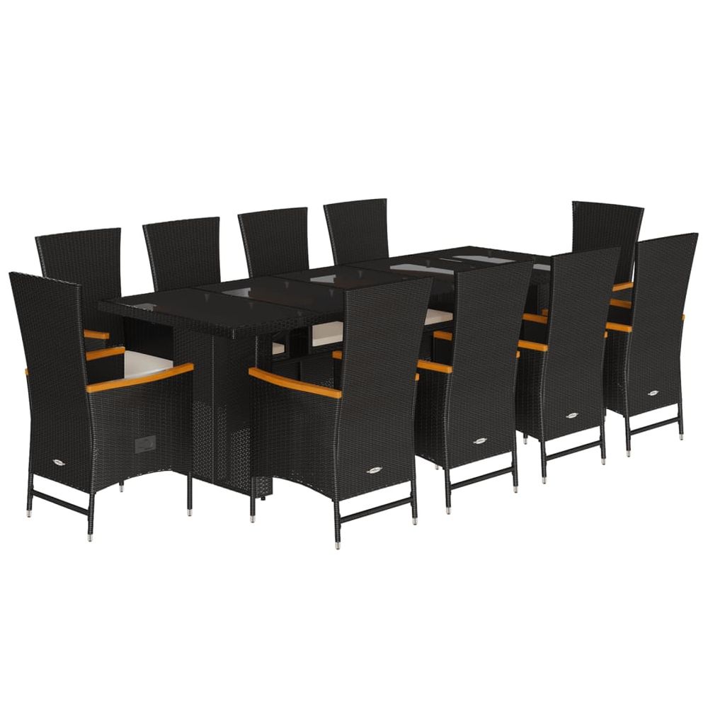 Ensemble à manger de jardin 11 pcs coussins noir résine tressée
