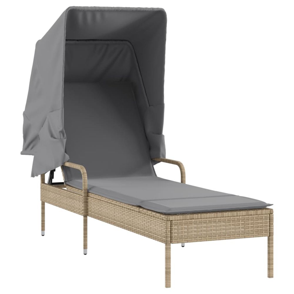 Chaise longue avec auvent beige résine tressée bain de soleil