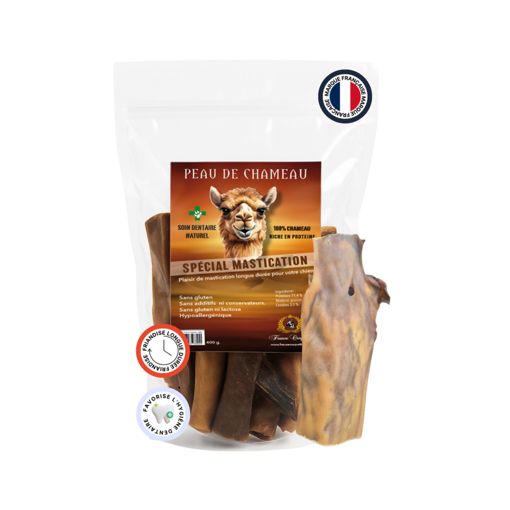 Peau de chameau 1kg (mastication longue/hypoallergenique) friandise pour chien - france croquettes
