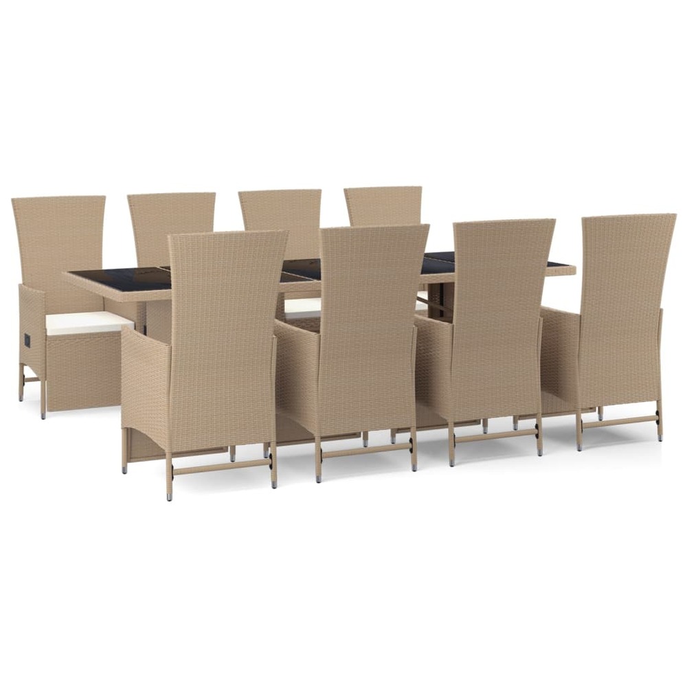 Ensemble à manger de jardin et coussins 9 pcs beige poly rotin