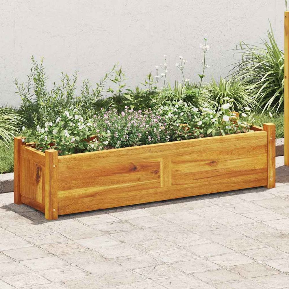 Jardinière en bois d'acacia 100cm bac à fleurs pour terrasse et balcon brun