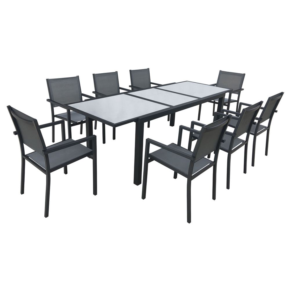 Salon de jardin firenze extensible textilène gris 8 places, aluminium anthracite