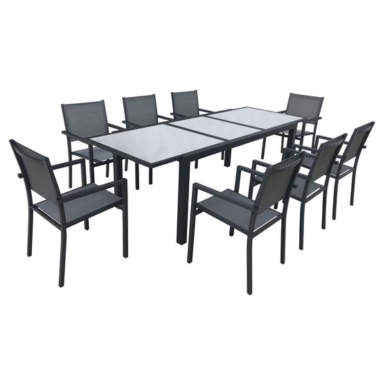 Salon de jardin firenze extensible textilène gris 8 places, aluminium anthracite