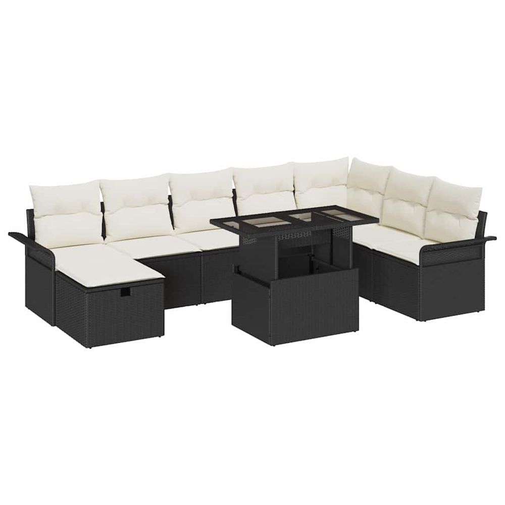 Ensemble de canapé de jardin 9 pc noir polyrotin