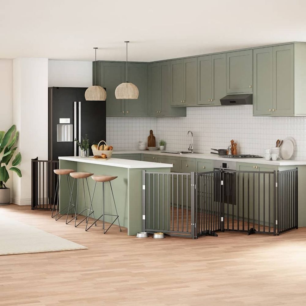 Parc haut pour chien intérieur en bois pliable 10 panneaux noir 90cm