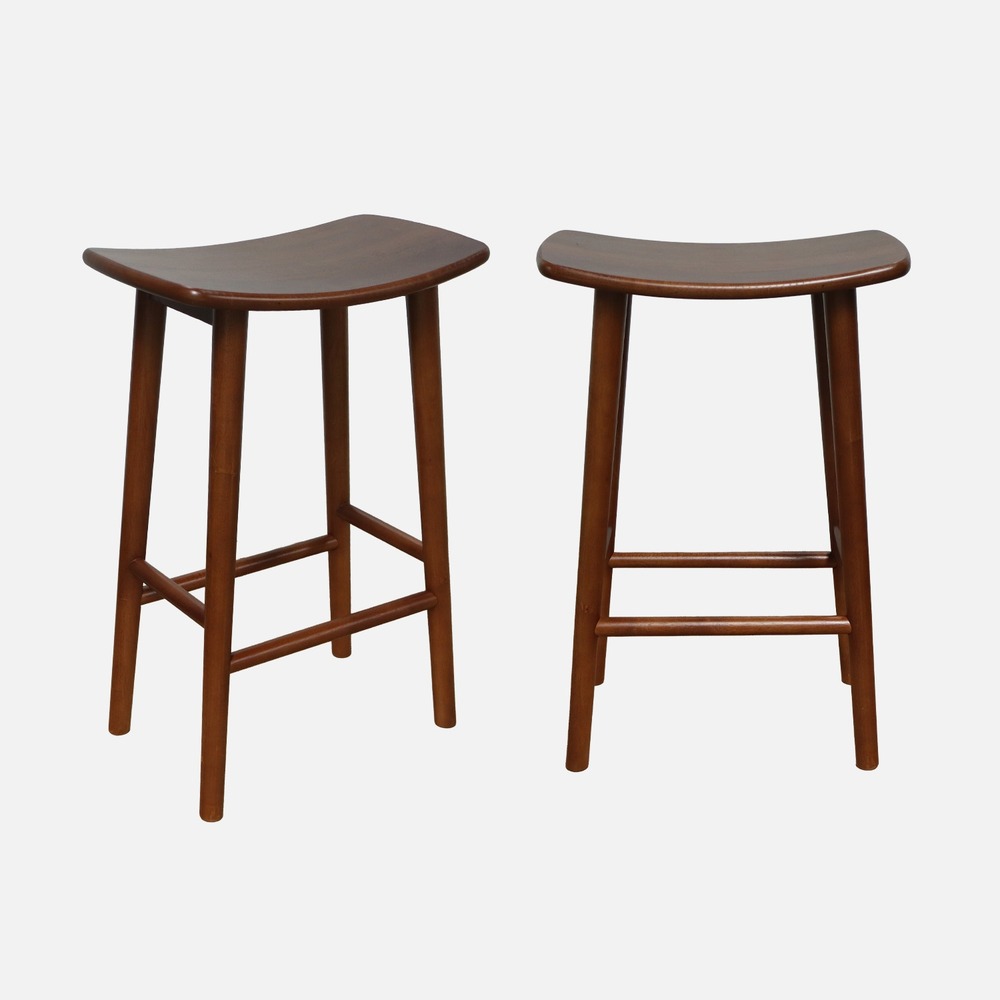 Lot de 2 tabourets de bar vintage bois d'hévéa - 46 x 31 x 68 cm - louna