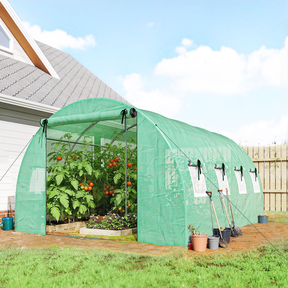 Serre tunnel de jardin pe 140 g/m² 295 x 400 x 200 cm verte potager 2 portes 8 fenêtres - comfortxl outdoor living