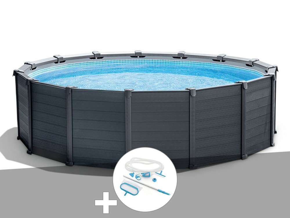 Kit piscine tubulaire graphite ronde 4,78 x 1,24 m + kit d'entretien