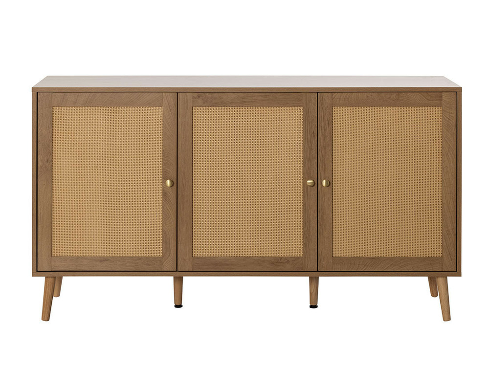 Goto - buffet bas - effet bois et cannage - 3 portes - 140 cm