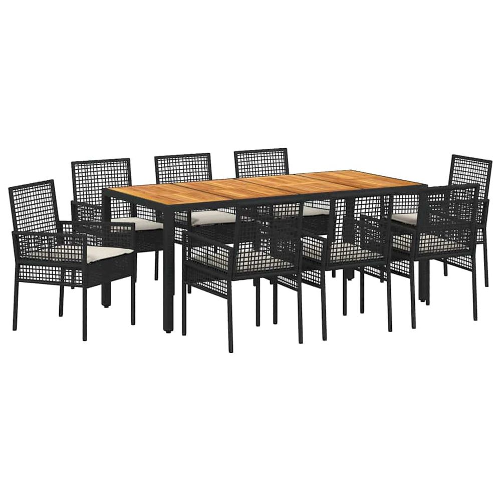 Ensemble de salle à manger pour jardin 9 pc noir polyrotin