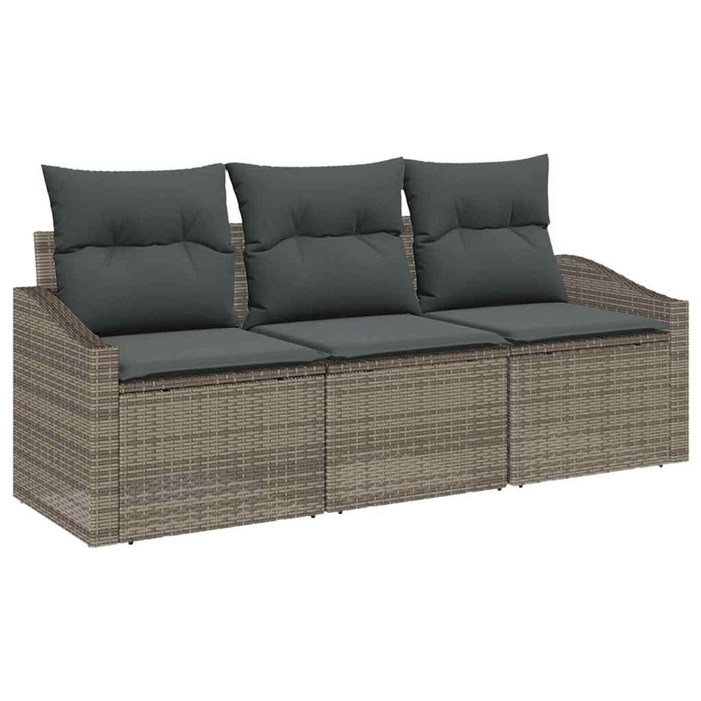 Ensemble de canapés avec coussin 3 pcs gris polyrotin