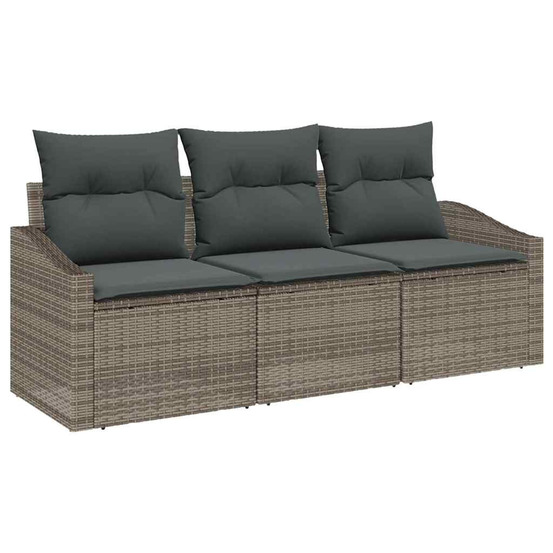 Ensemble de canapés avec coussin 3 pcs gris polyrotin