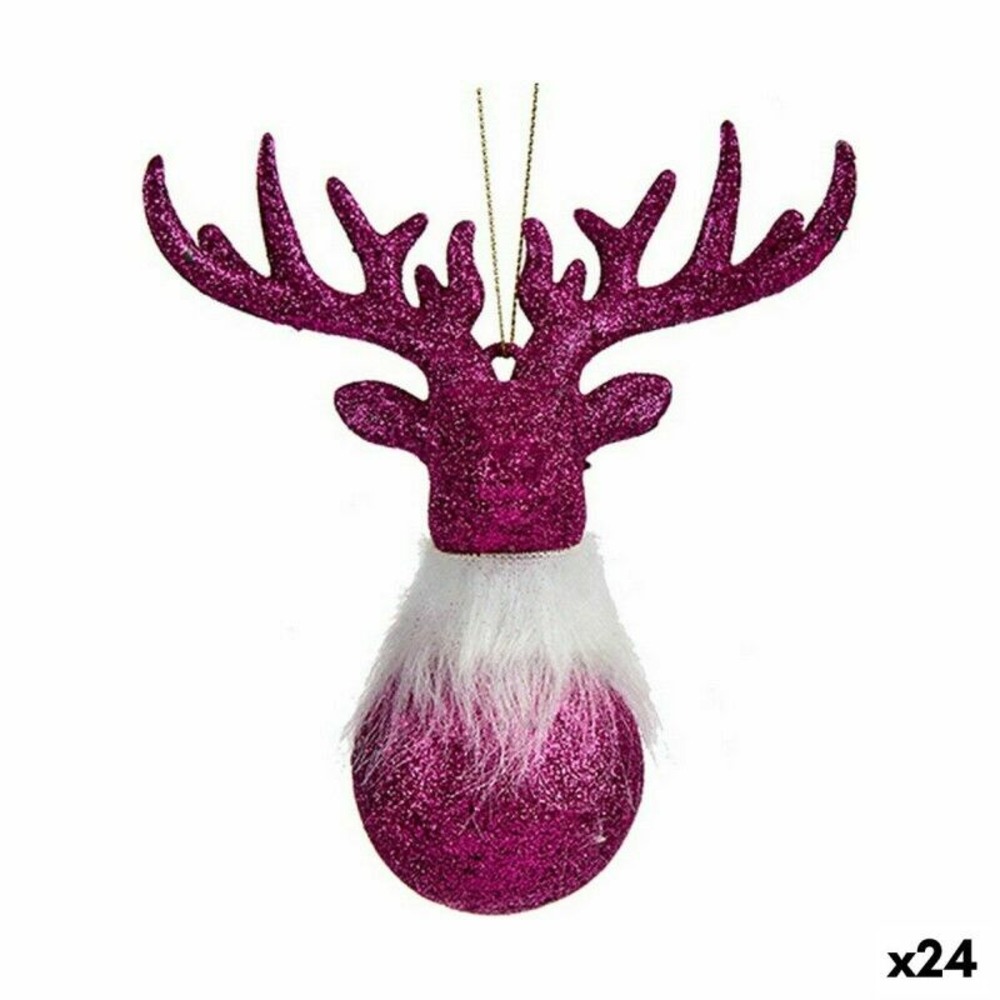 Décorations de noël renne fuchsia plastique paillettes 13,5 x 15,5 x 7 cm (24 unités)