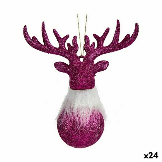 Décorations de noël renne fuchsia plastique paillettes 13,5 x 15,5 x 7 cm (24 unités)