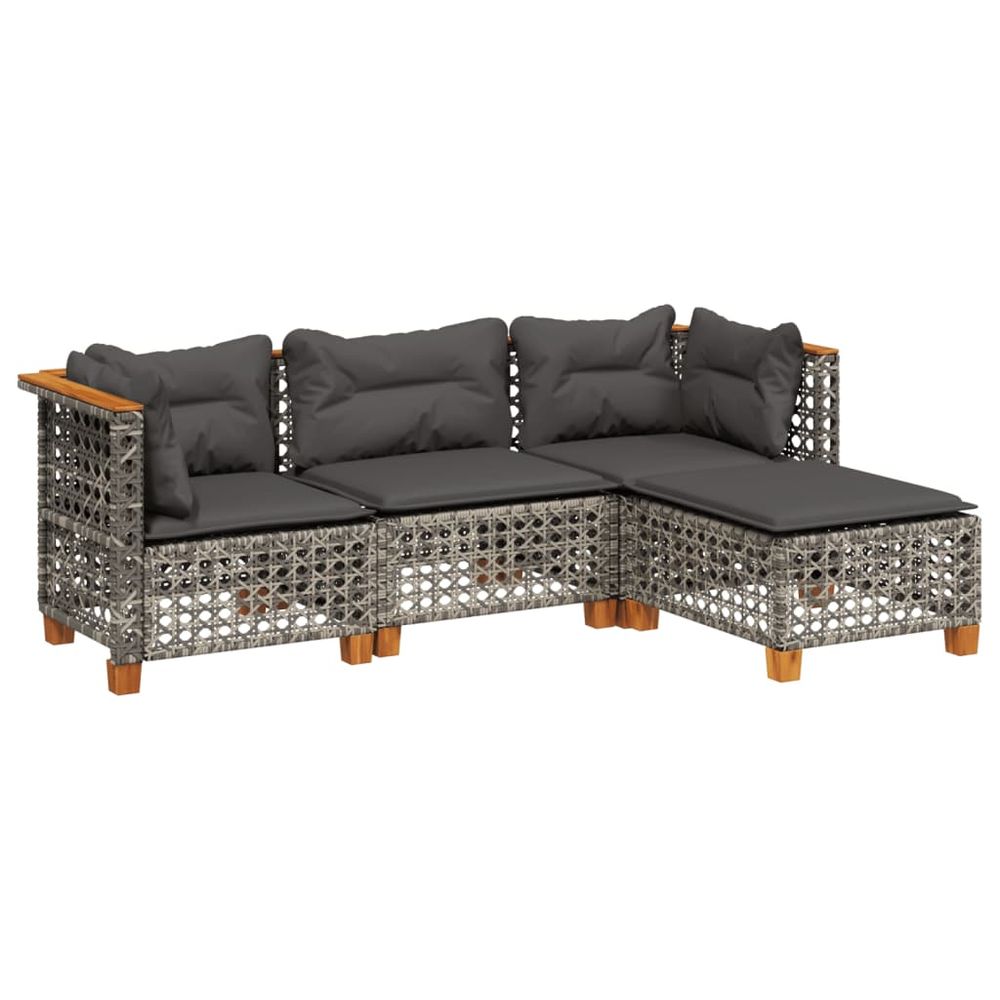 Salon de jardin 4 pcs avec coussins gris résine tressée