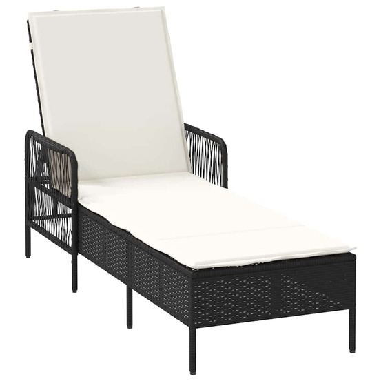 Chaise longue avec coussin noir 157 x 55 x 92cm polyrotin bain de soleil