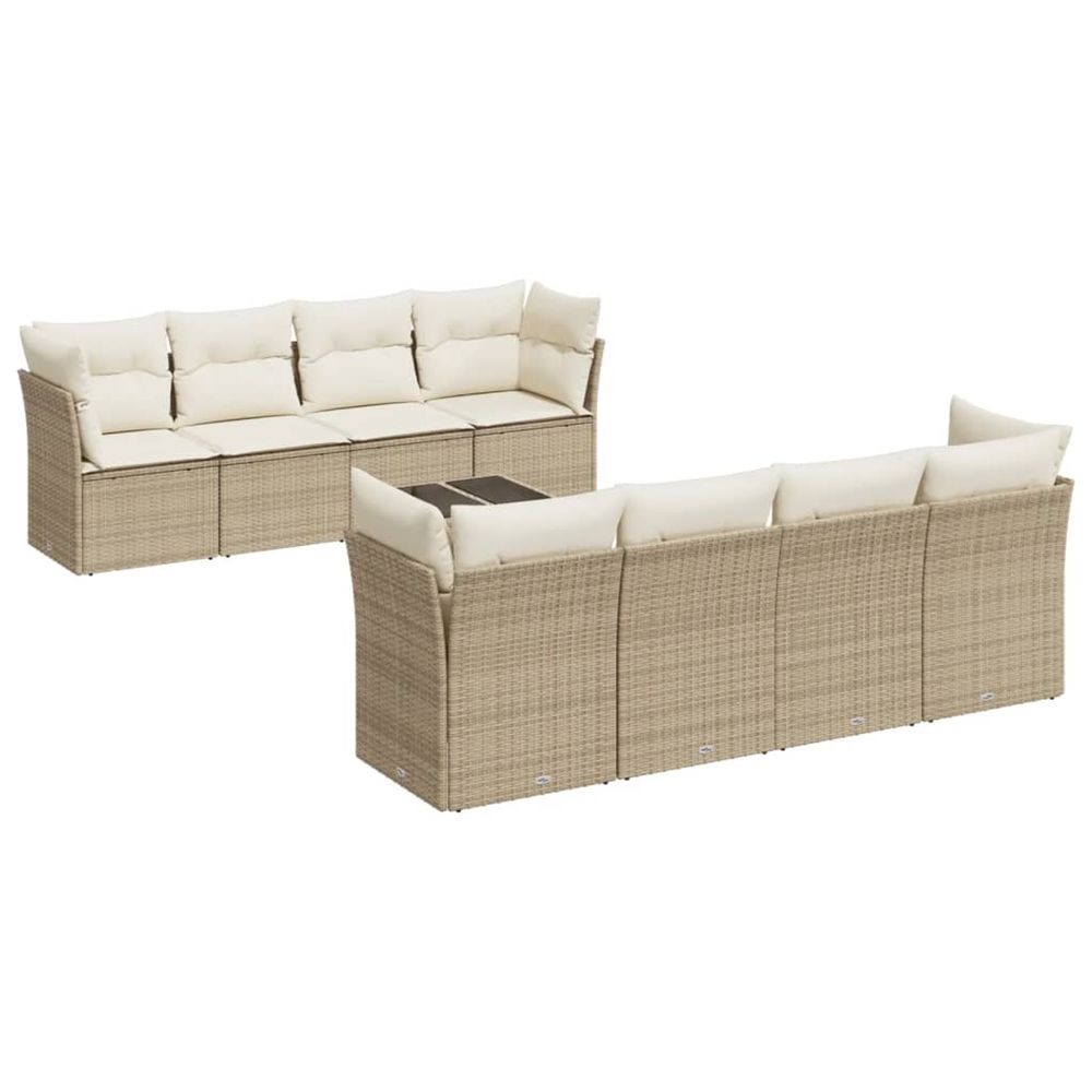 Salon de jardin avec coussins 9 pcs beige résine tressée