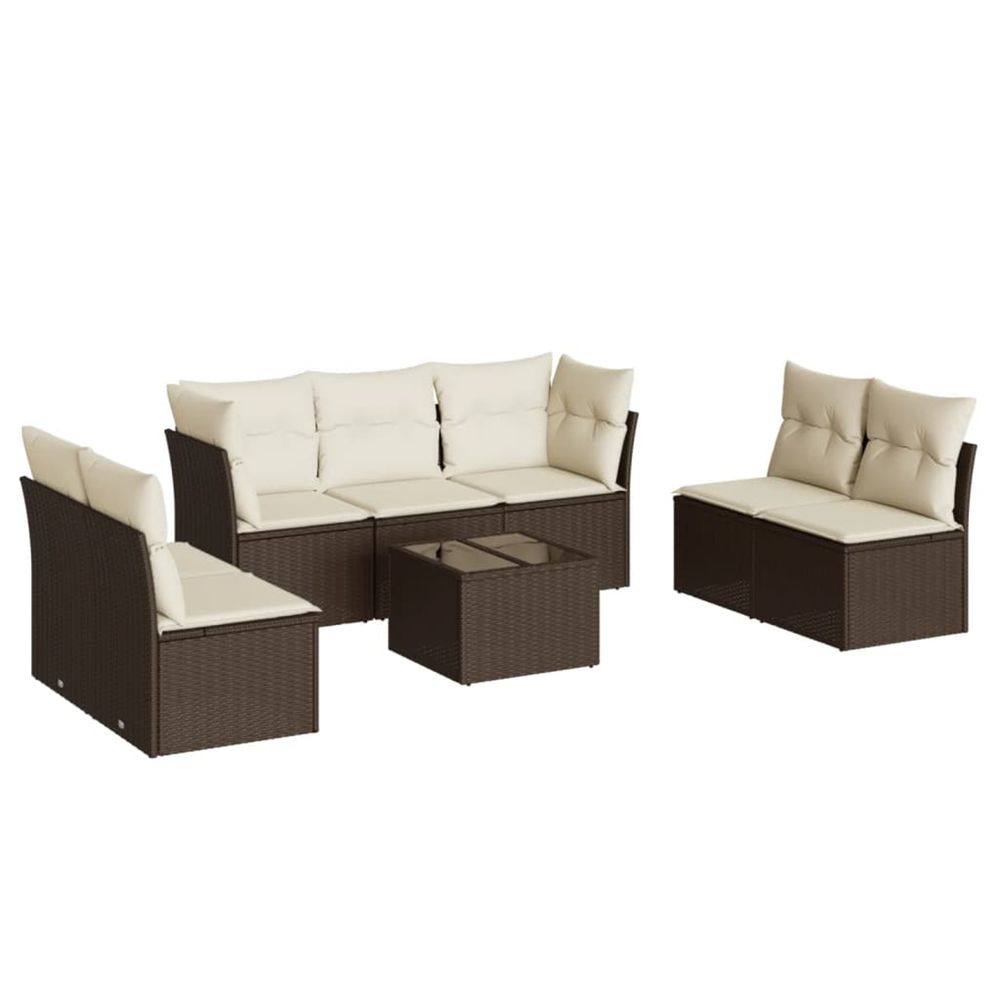 Salon de jardin 8 pcs avec coussins marron résine tressée
