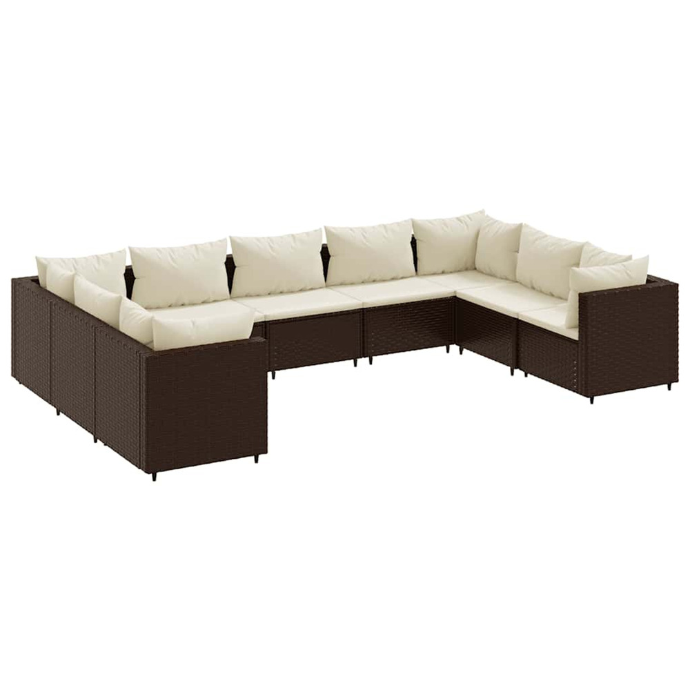 Salon de jardin avec coussins 9 pcs marron résine tressée