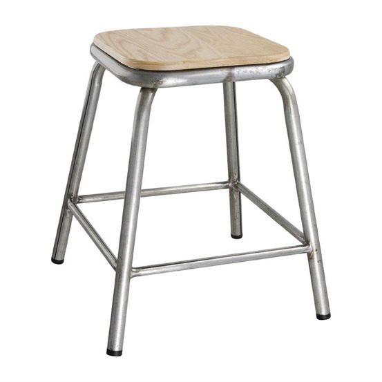 Tabouret bas en acier galvanisé avec assise en bois - lot de 4 - bolero