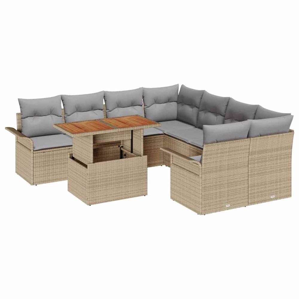 Ensemble de canapé de jardin 9 pc beige poly rotin