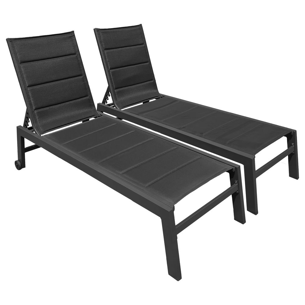 Lot de 2 bains de soleil barbados en textilène noir - aluminium gris anthracite