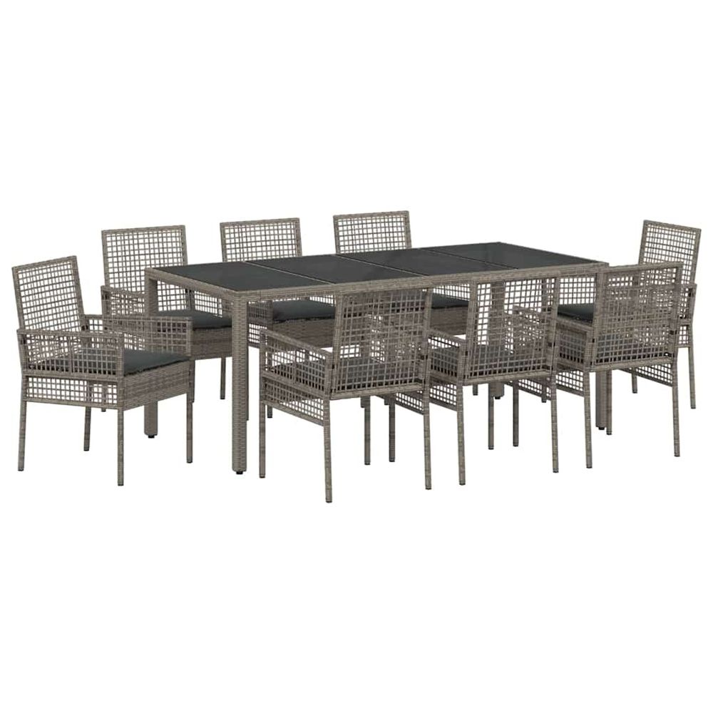 Ensemble de salle à manger pour jardin 9 pc gris polyrotin