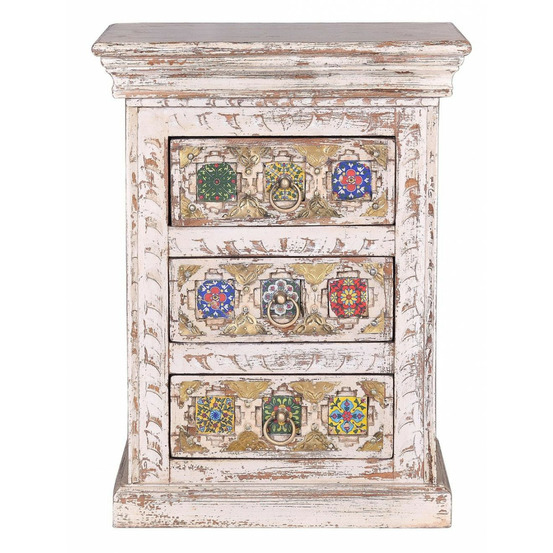 Table de chevet 3 tiroirs bronze bois-bronze blanc - zélia décoration d'autrefois