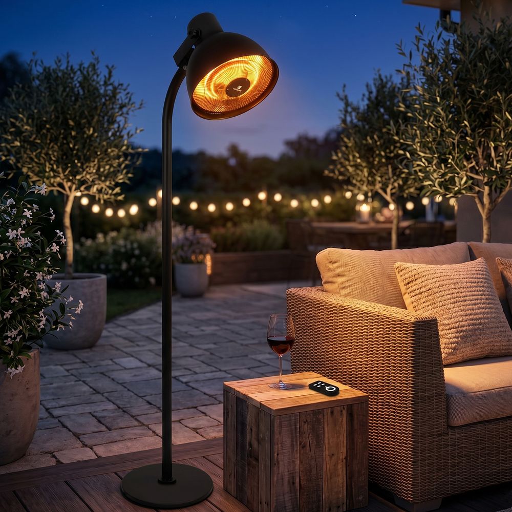Chauffe terrasse électrique noir 2000 w avec télécommande lumina