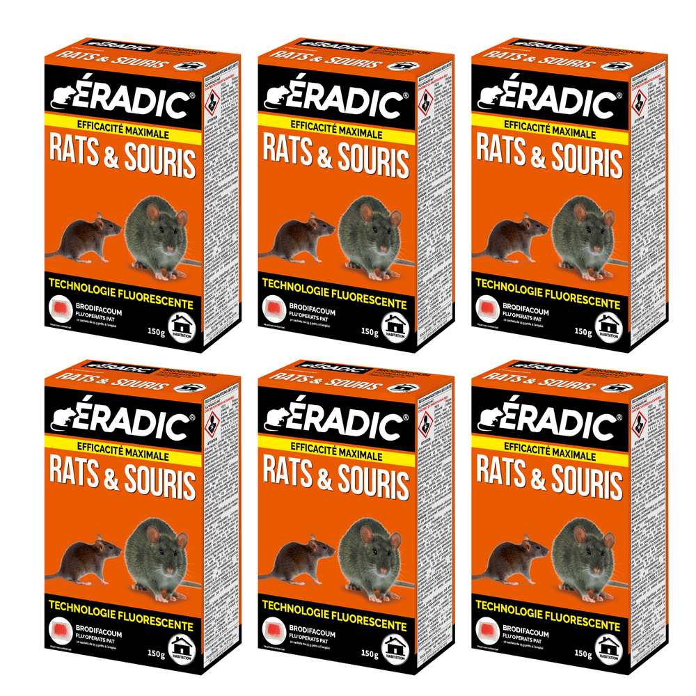 Eradic pâtes fluorescentes - anti rats & souris - efficacité maximale - lieux secs & humides - 6x10 sachets - prêt ã l'emploi