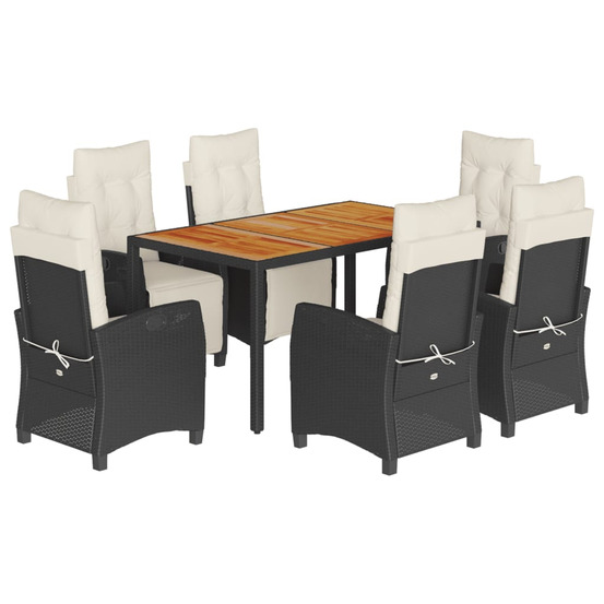 Ensemble à manger de jardin coussins 7pcs noir résine tressée