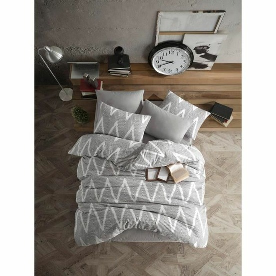 Parure de lit - housse de couette 220 x 240 + 2 taies d'oreiller 60 x 60, 65% coton- gris