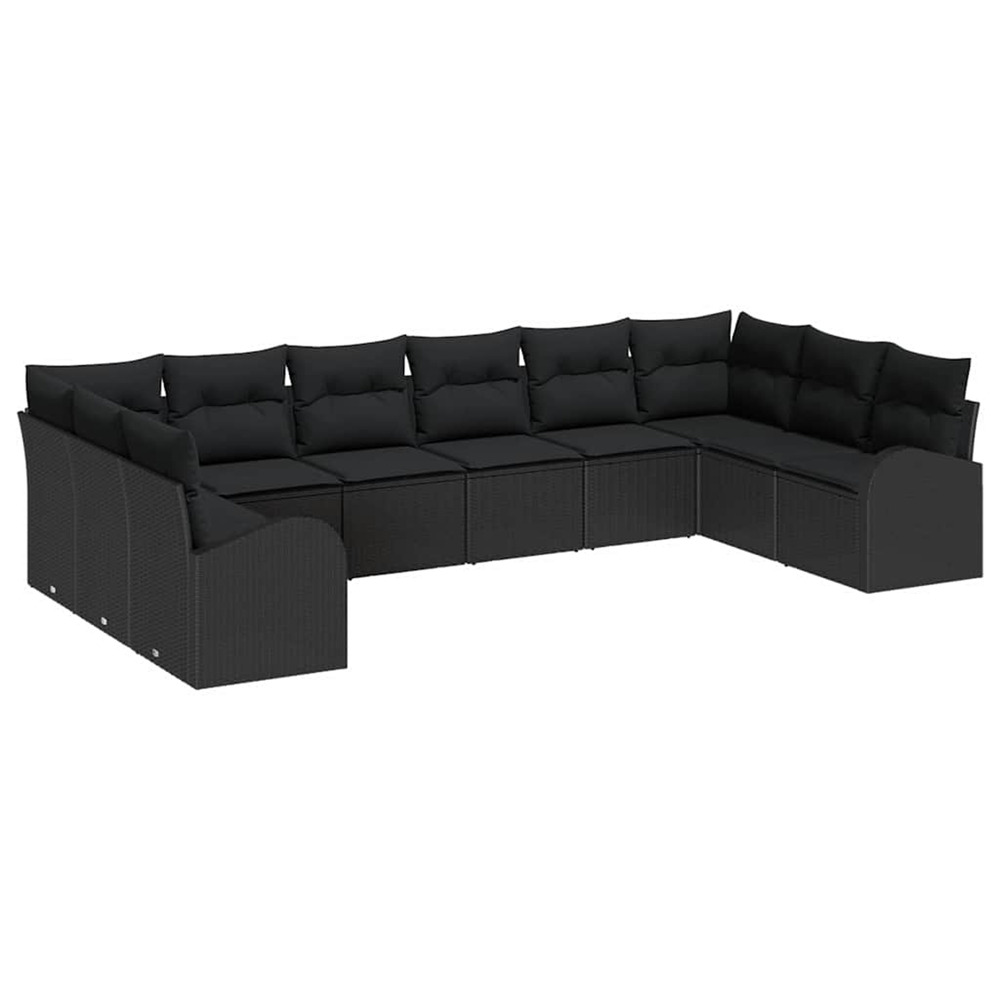 Ensemble de canapé de jardin avec coussin 10 pcs noir polyrotin