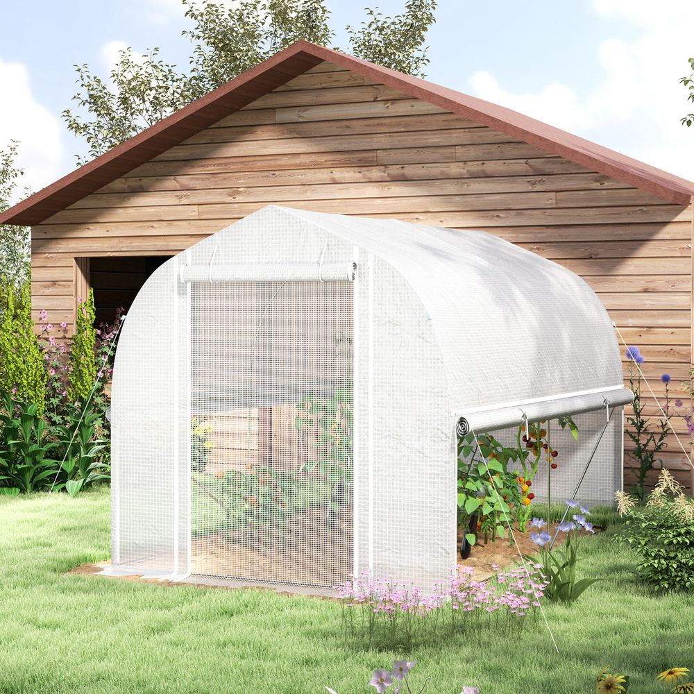 Serre tunnel pe acier galvanisé 300 x 200 x 200 cm blanche potager côtés relevables - comfortxl outdoor living