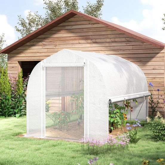 Serre tunnel pe acier galvanisé 300 x 200 x 200 cm blanche potager côtés relevables - comfortxl outdoor living