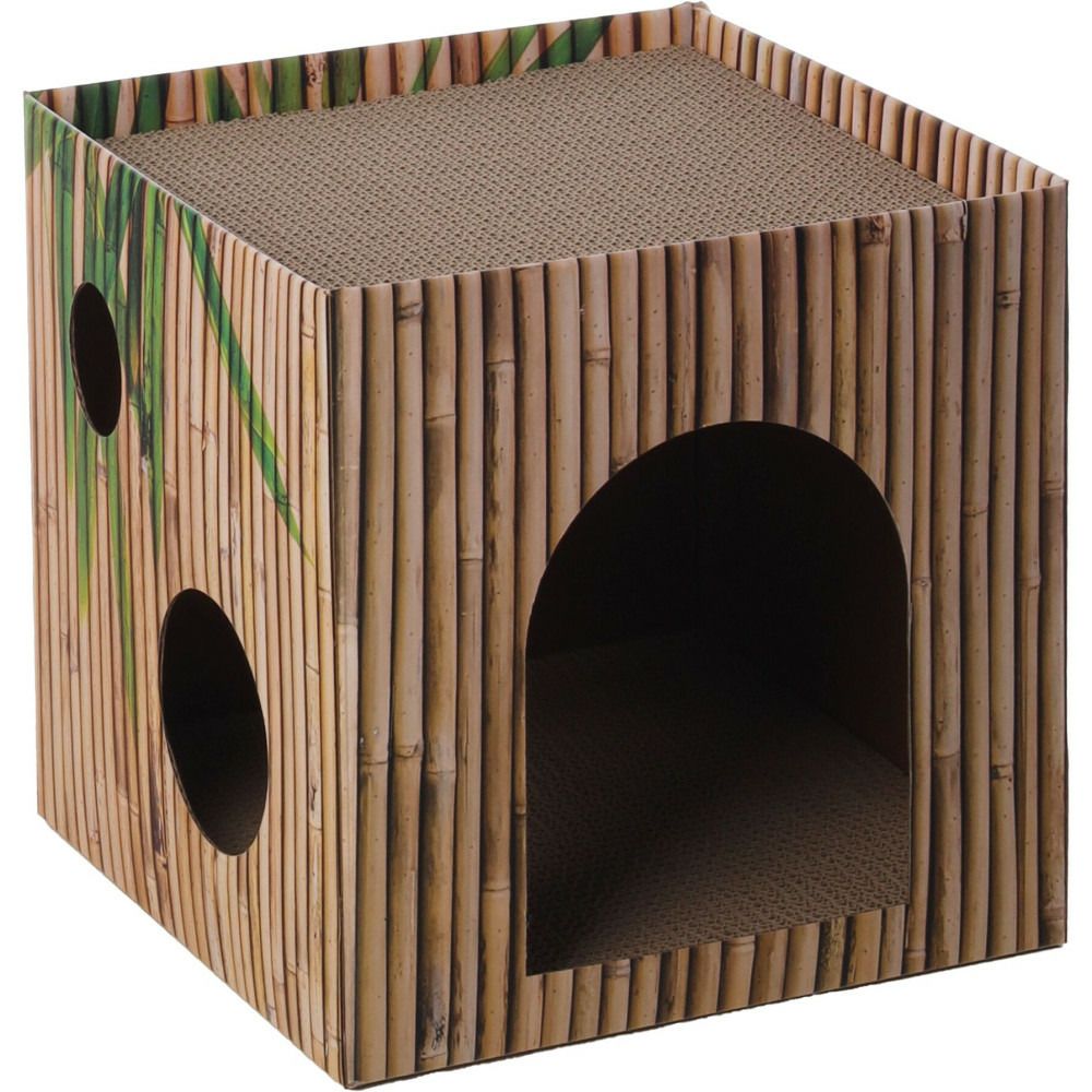 Cube griffoir en carton jami-cube effet bambou pour chat