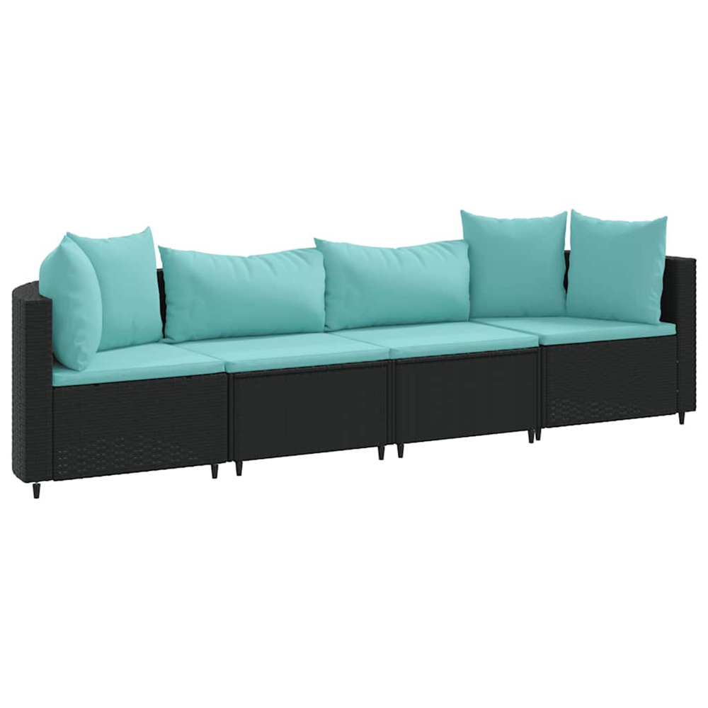 Salon de jardin 4 pcs avec coussins noir résine tressée