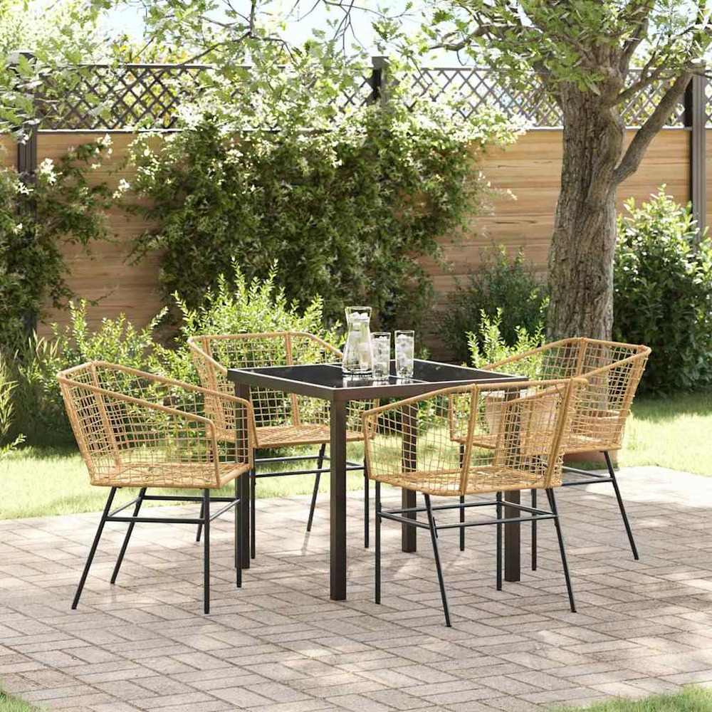 Ensemble de salle à manger pour jardin 5 pcs marron polyrotin