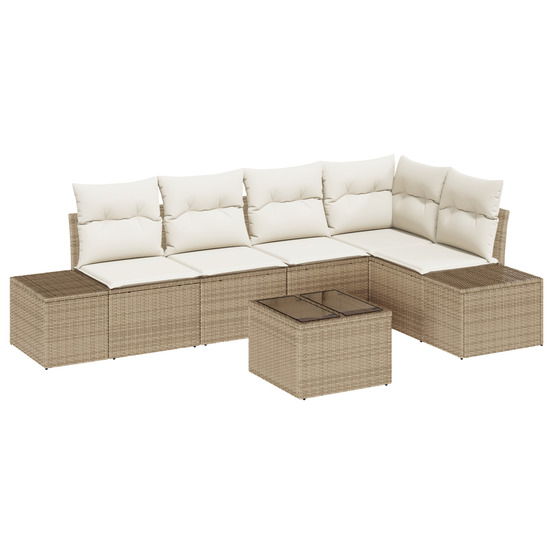 Ensemble de canapés de jardin de 6 pièces avec coussins rattan poly marron
