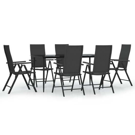 Ensemble à manger de jardin 7 pcs noir résine tressée