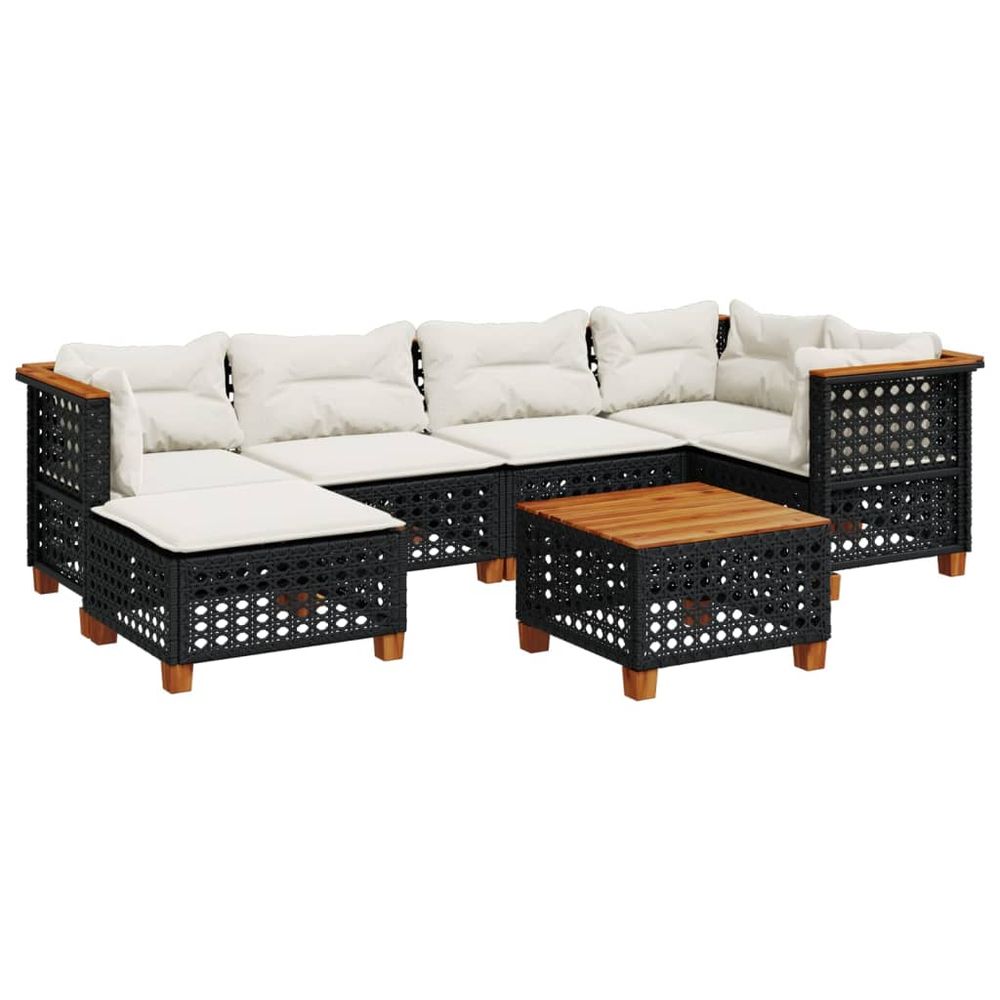 Salon de jardin 7 pcs avec coussins noir résine tressée