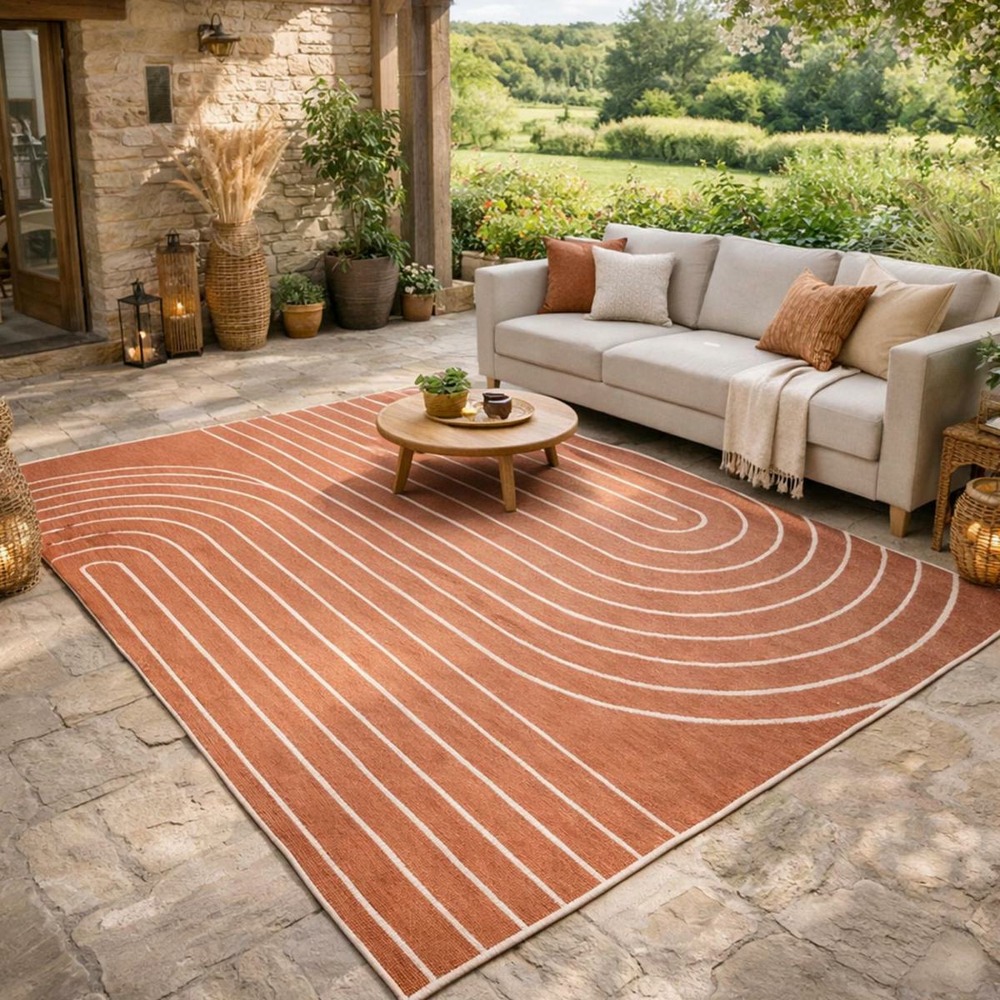Tapis extérieur, kilim reversible 240x340 lyn2 v reversible terracota et crème