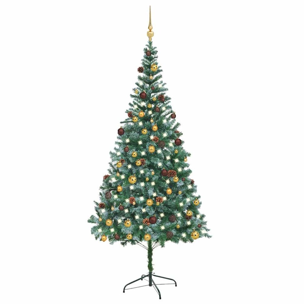 Arbre de noël artificiel pré-éclairé/boules pommes de pin 210cm