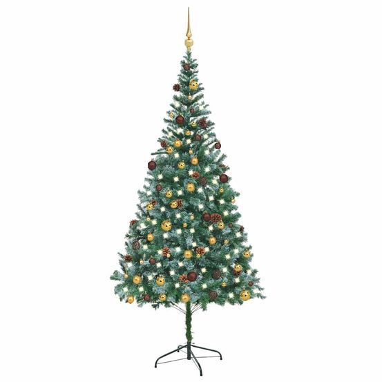 Arbre de noël artificiel pré-éclairé/boules pommes de pin 210cm