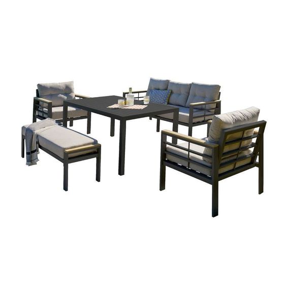 Ensemble repas de jardin CAYENNE 7P alu NOIR
