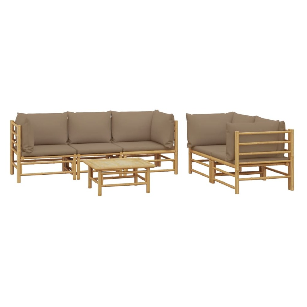 Salon de jardin meuble d'extérieur ensemble de mobilier 6 pièces avec coussins taupe bambou