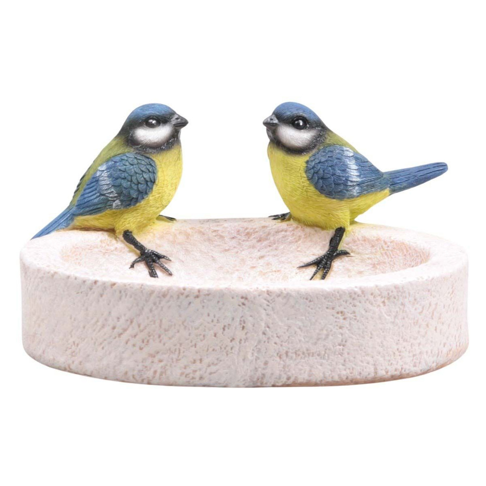 Bain oiseau en résine avec oiseaux 20 x 15 x 10.5 cm mésange charbonnière